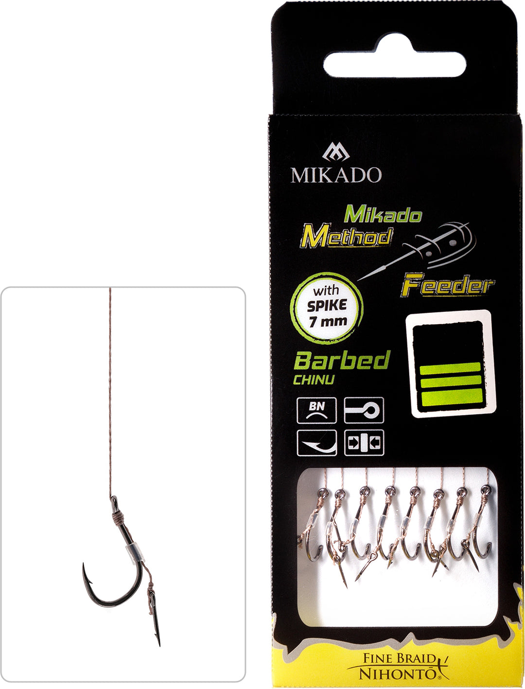 METHODE FEEDER RIG - MIT NADEL - HAKEN MIT WIDERHAKEN GRÖSSE 14 / geflochtene Schnüre: 0.10mm/10cm - 8 Stck.
