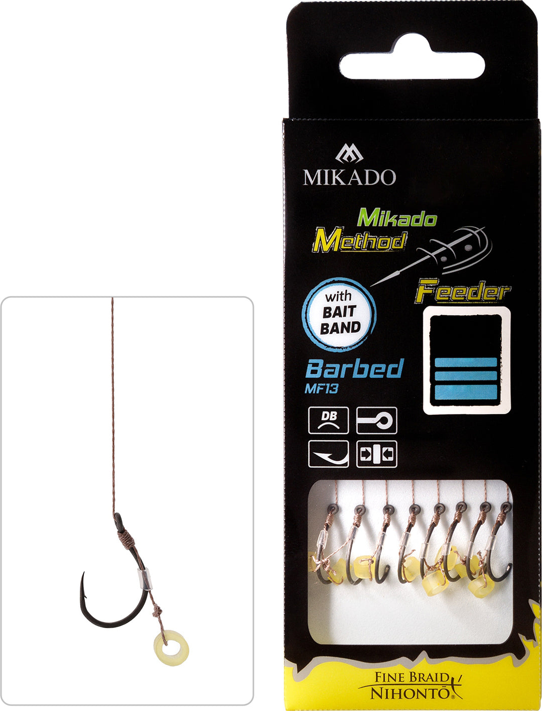 METHODE FEEDER RIG - MIT GUMMI - HAKEN MIT WIDERHAKEN GRÖSSE 10 / geflochtene Schnüre: 0.12mm/10cm - 8 Stck.