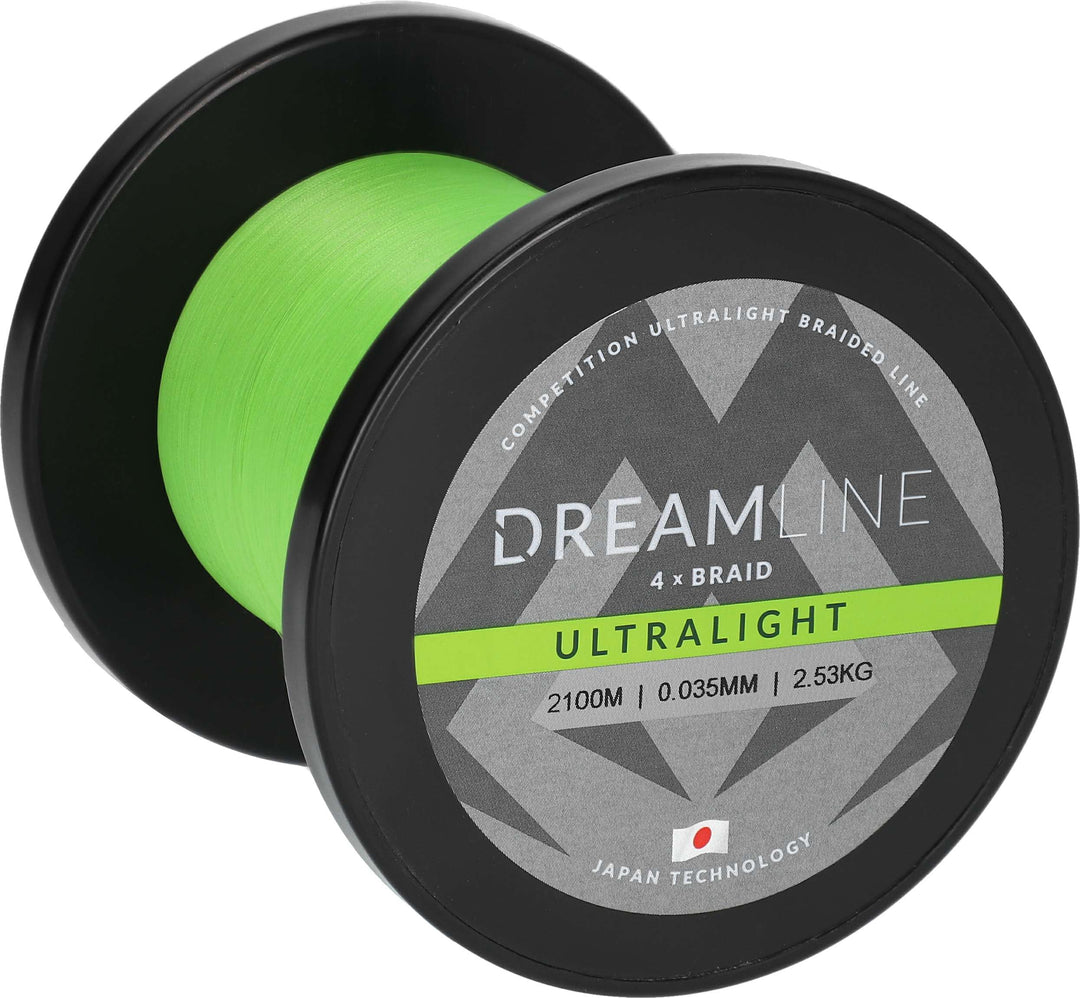 GEFLOCHTENE SCHNÜRE - DREAMLINE ULTRALIGHT - 0.035mm/2.53kg/2100m - FLUO GRÜN - 1 Spule