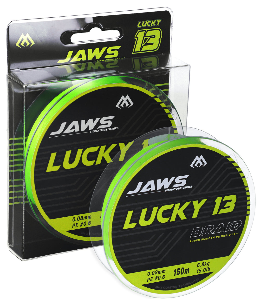 GEFLOCHTENE SCHNÜREA - JAWS LUCKY 13 - 0.14mm/11.0kg/150m - FLUO ZIELONA - 1 Spule